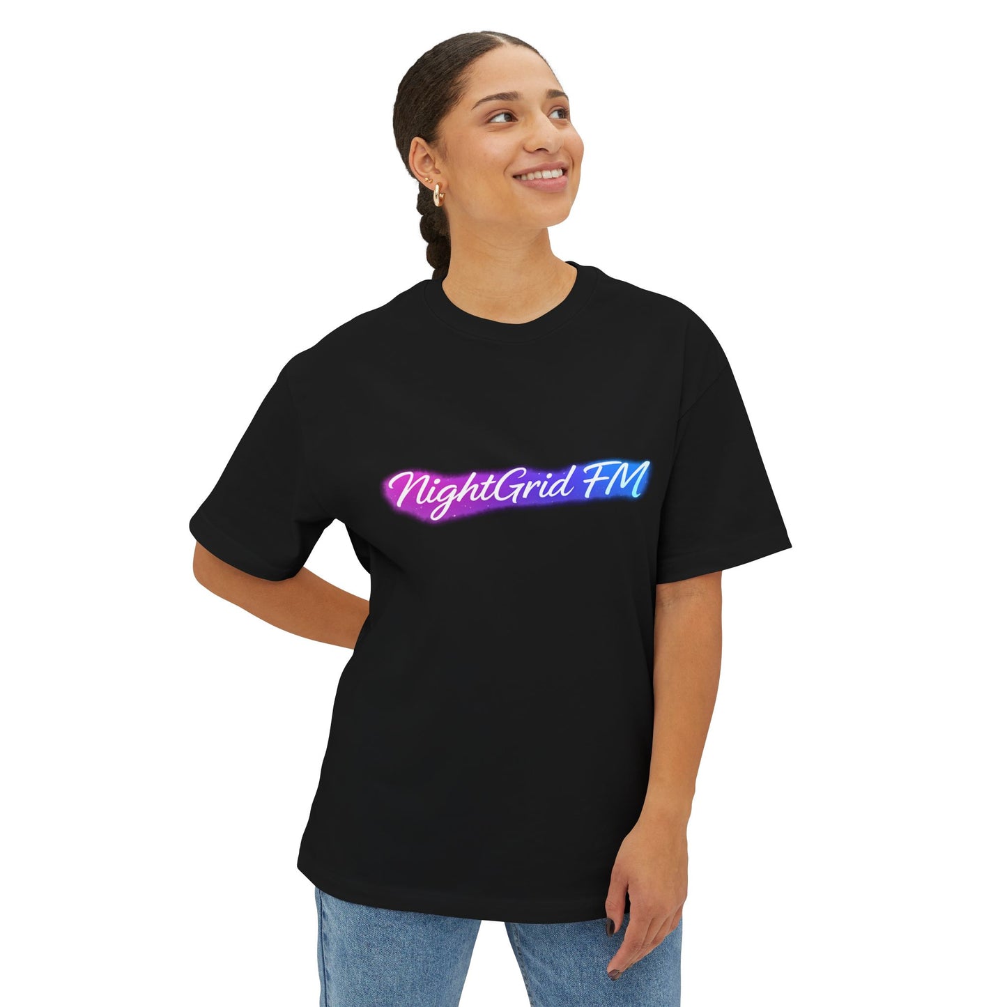 NightGrid FM Neon Utopia Oversized Tee – Cyberpunk Anime Streetwear