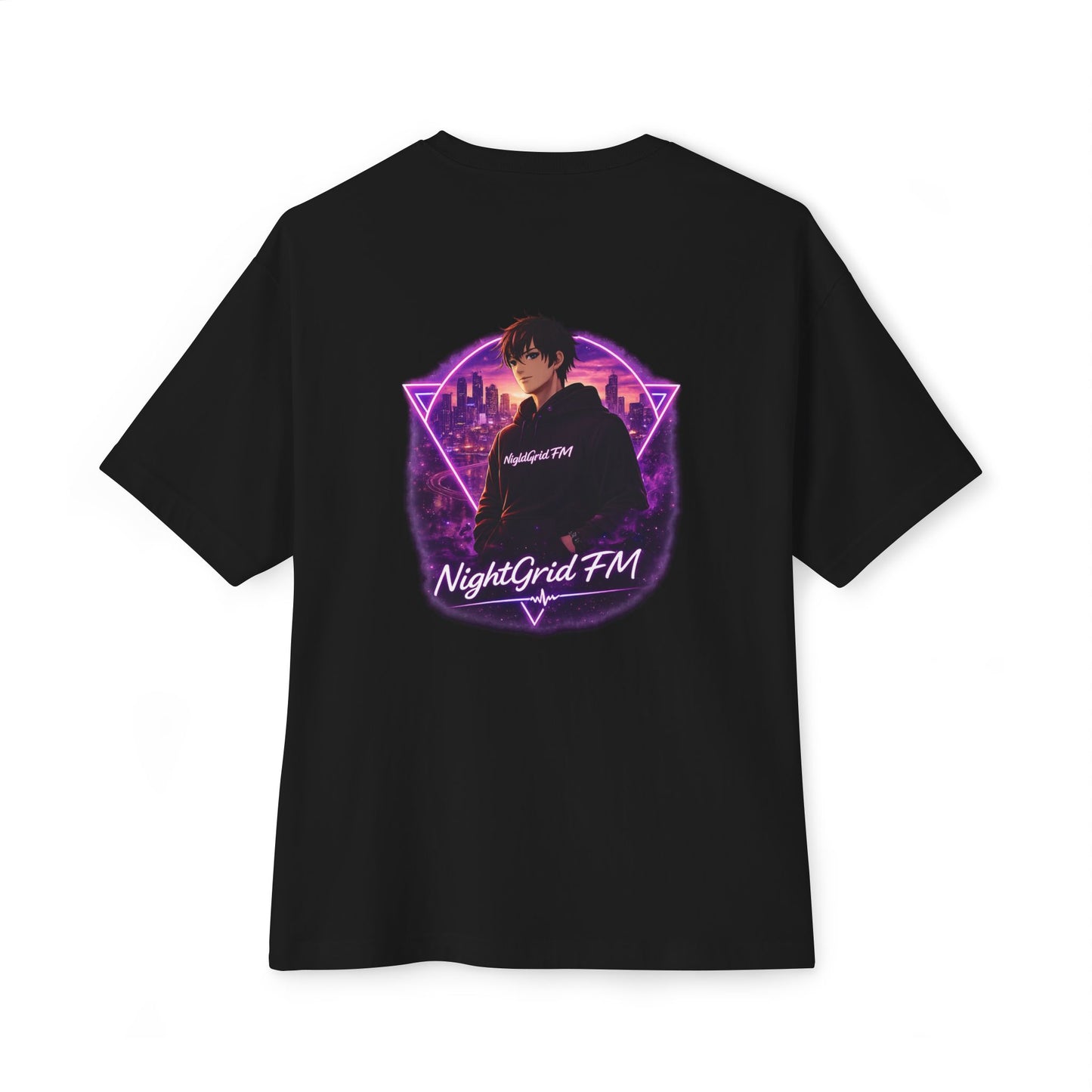 NightGrid FM Neon Utopia Oversized Tee – Cyberpunk Anime Streetwear