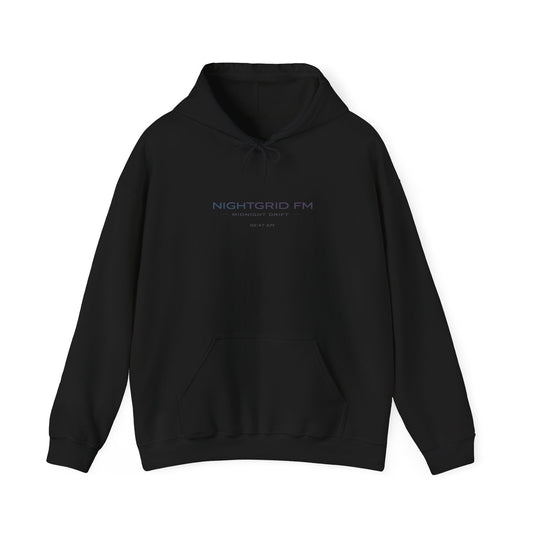 NightGrid FM Hoodie — Midnight Drift Minimal Neon Pullover