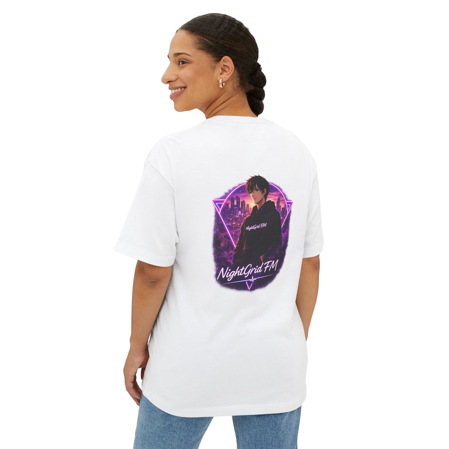 NightGrid FM Neon Utopia Oversized Tee – Cyberpunk Anime Streetwear