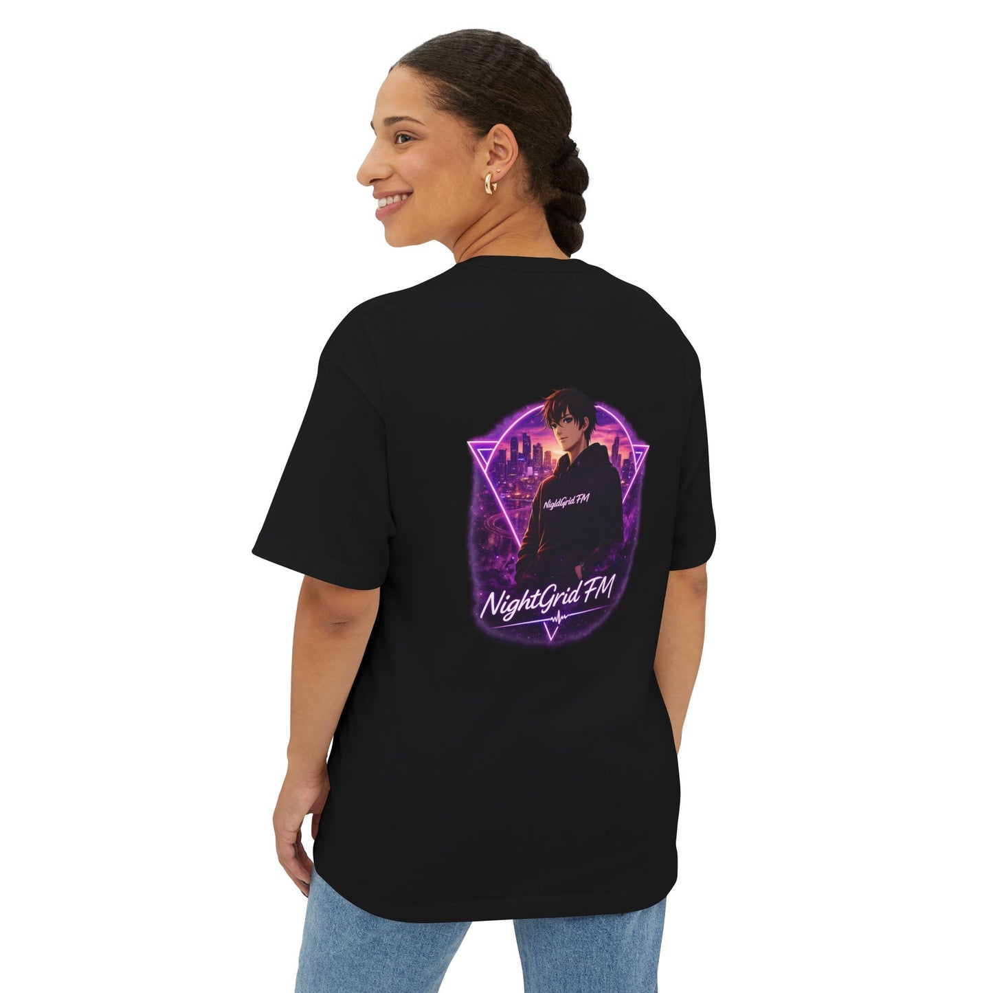 NightGrid FM Neon Utopia Oversized Tee – Cyberpunk Anime Streetwear