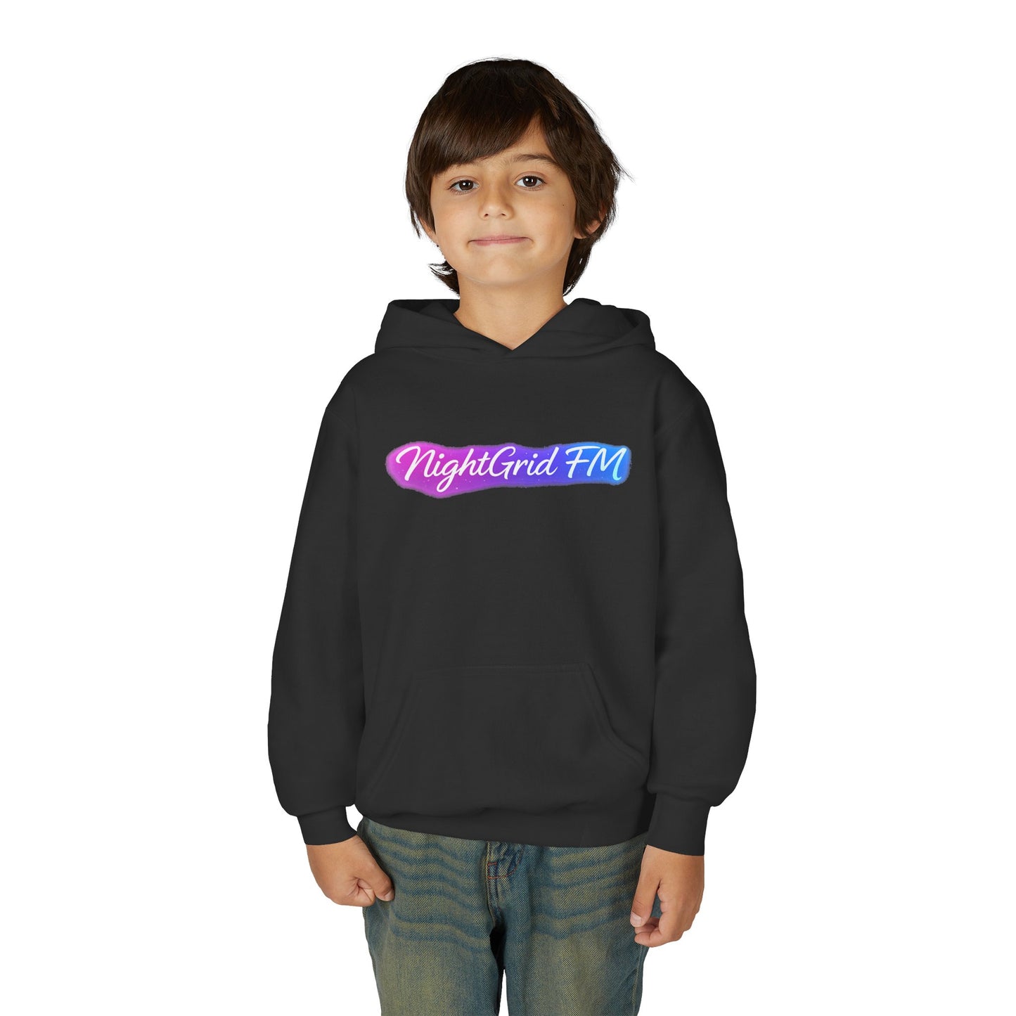 NightGrid FM Kids Neon Utopia Hoodie – Youth Anime Streetwear Graphic Hoodie
