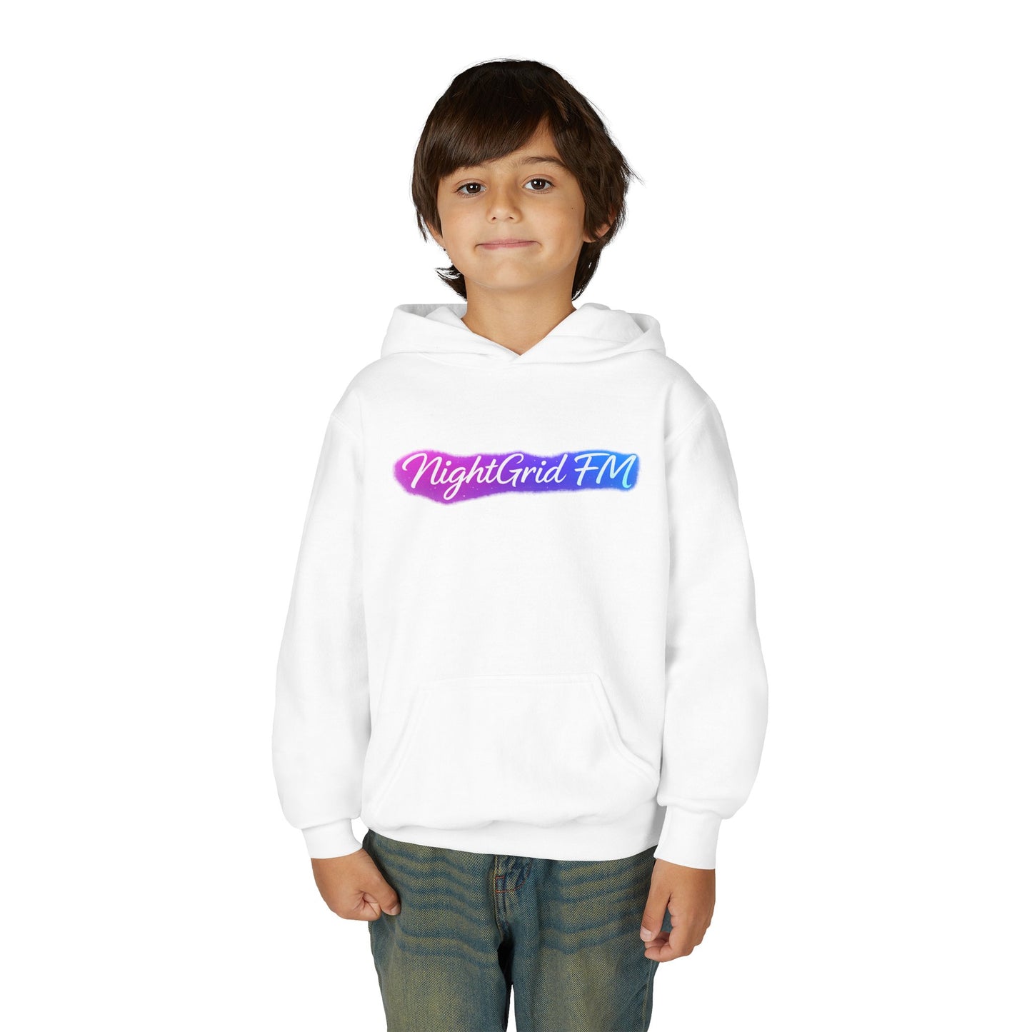 NightGrid FM Kids Neon Utopia Hoodie – Youth Anime Streetwear Graphic Hoodie