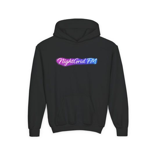 NightGrid FM Kids Neon Utopia Hoodie – Youth Anime Streetwear Graphic Hoodie